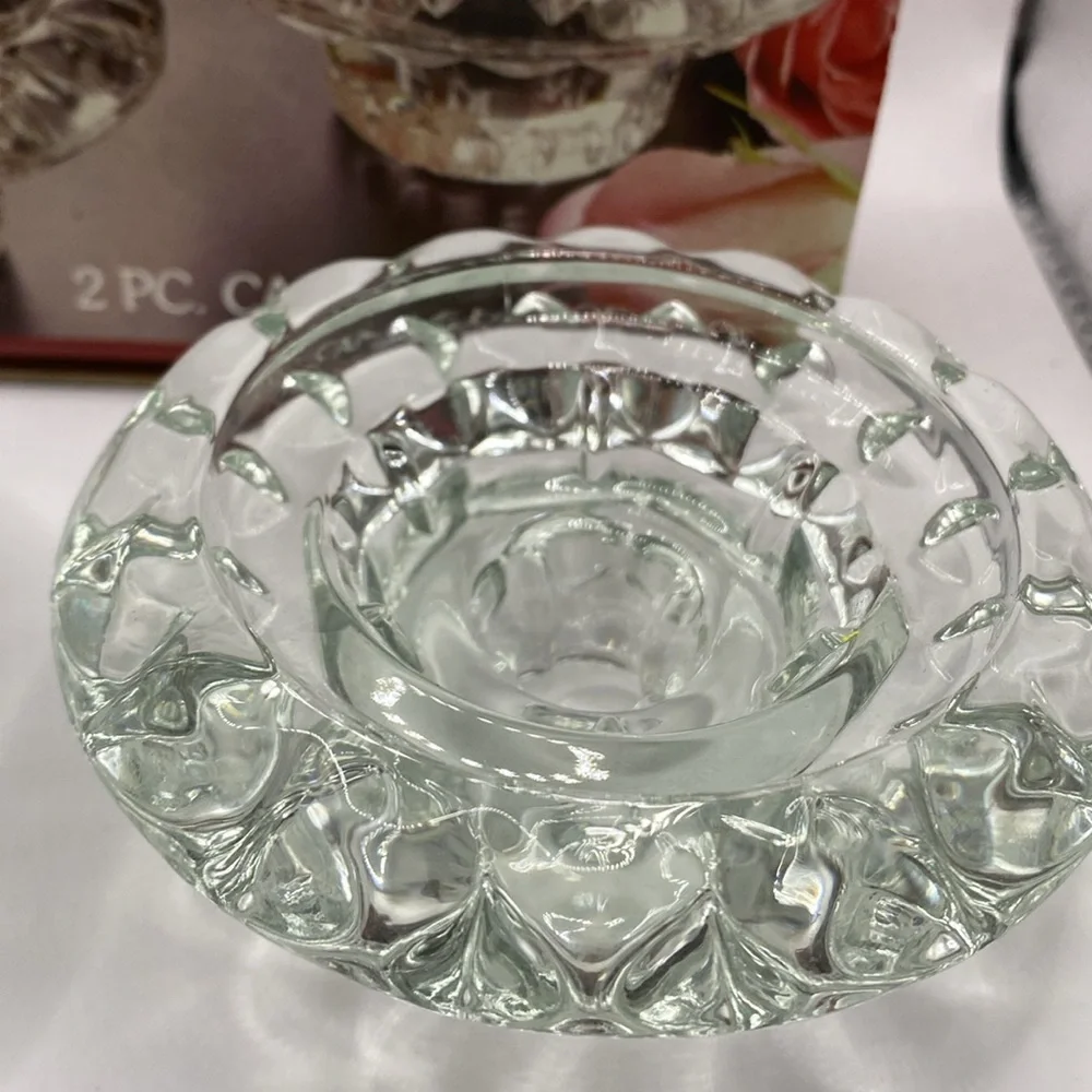 2 VTG Alco clear cut crystal candle holders